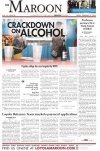 Before the redesign: "Crackdown on alcohol," The Maroon, Loyola University, Feb. 21, 2014.