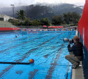 Hanging out at women's water polo practice with $18,000 worth of gear in my hands. 