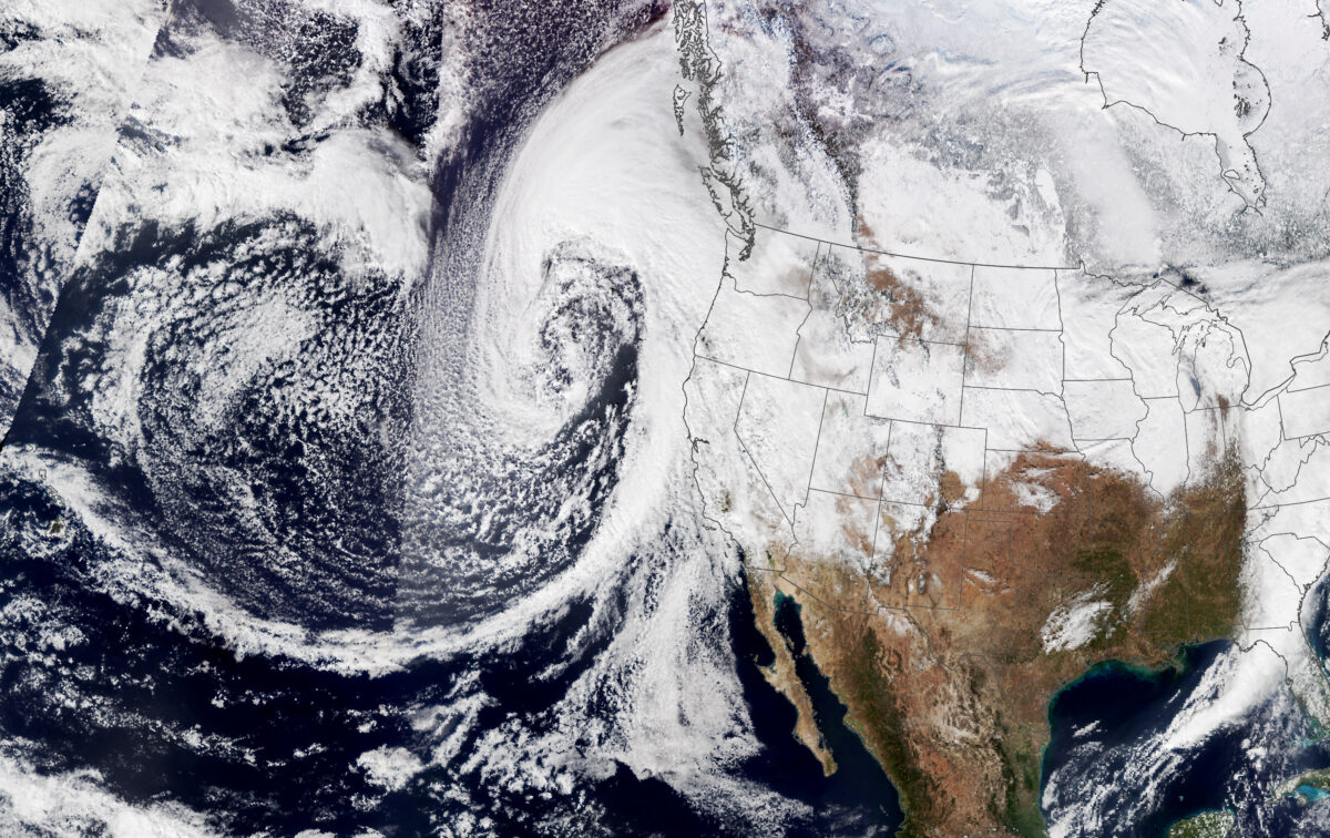 The image above was acquired on January 4, 2023, at 1:20 p.m. Pacific Standard Time by the Visible Infrared Imaging Radiometer Suite (VIIRS) on the NOAA-20 satellite. It shows the storm as it was intensifying, which contributed to the high wind speeds.